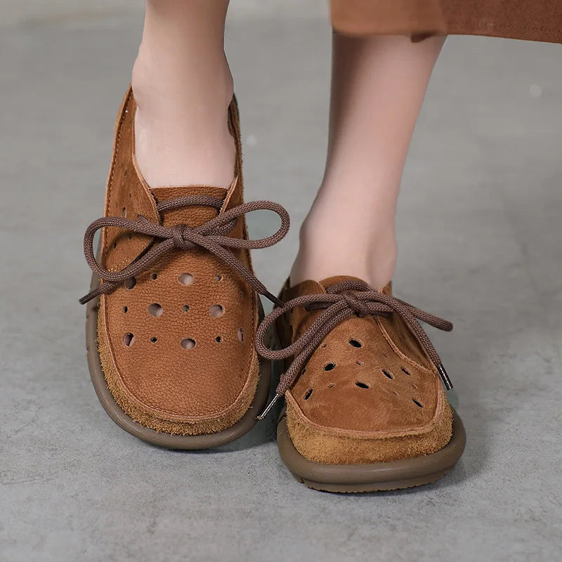 AIYUQI 2025, neue flache Damensandalen, rutschfeste Schnür-Loafer mit weichen Sohlen für Damen, Sommer-Strandschuhe mit großem Loch für Damen