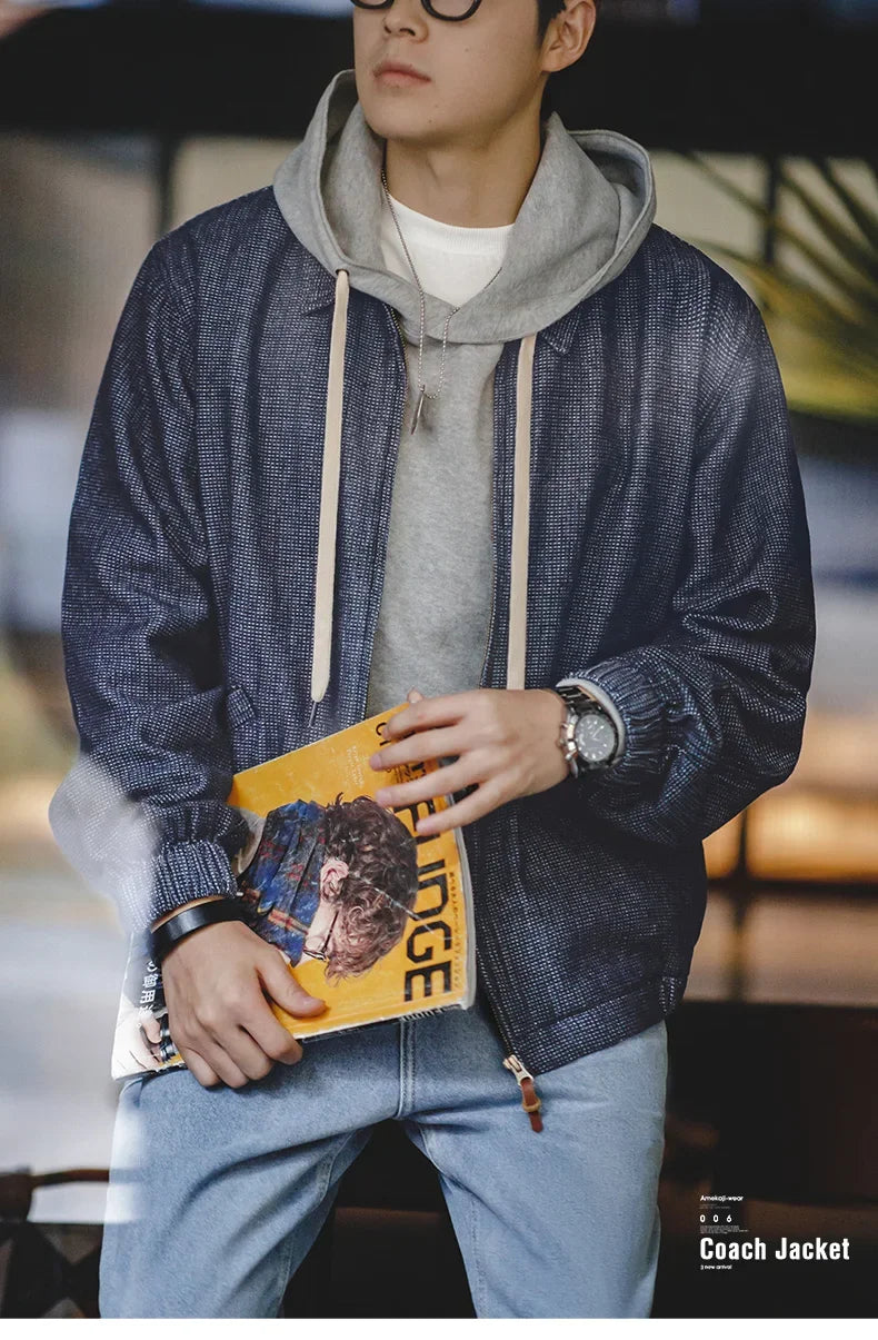Herren Vintage-Jeansjacke Lockere Passform Revers-Reißverschlussjacke Kurze Blaue Mäntel