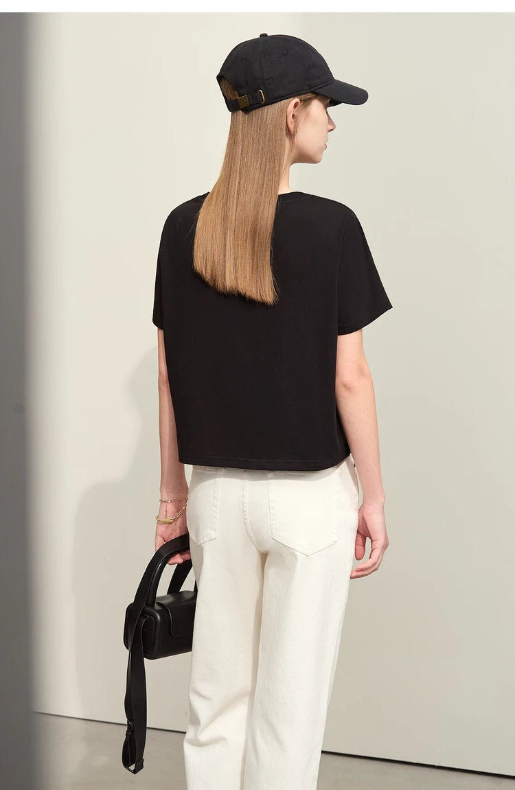 Damen T-Shirts im minimalistischen Stil mit lässigem O-Ausschnitt und Druck
