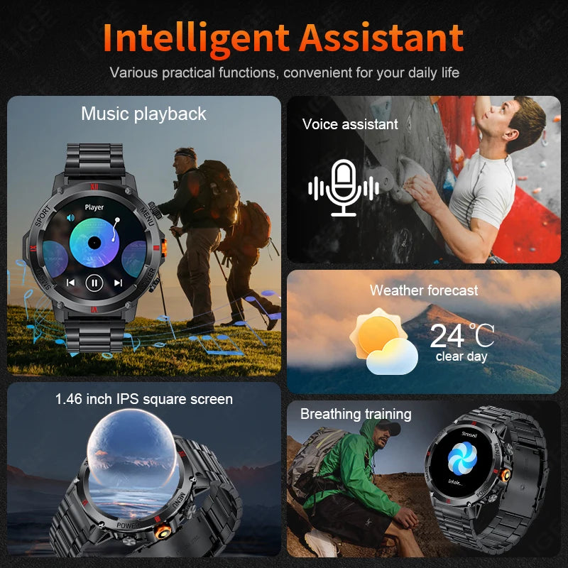 LIGE 2024 Neue Smart Uhr Für Android IOS Herz Rate Gesundheit Monitor Bluetooth Anruf Fitness Männer Smart Uhr Mit LED Taschenlampe