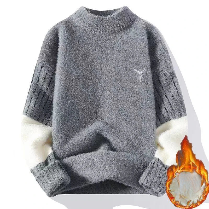 Herren Pullover mit Rundhalsausschnitt, warm und dick, langärmeliges Strickoberteil für Herbst und Winter