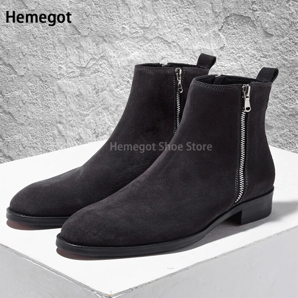 Schwarze Chelsea-Stiefeletten, knöchelhoch, seitlicher Reißverschluss und Blockabsatz