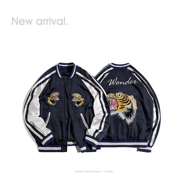 Herren Yokosuka Jacke Retro Reversible Tiger bestickte Patchwork-Outwear