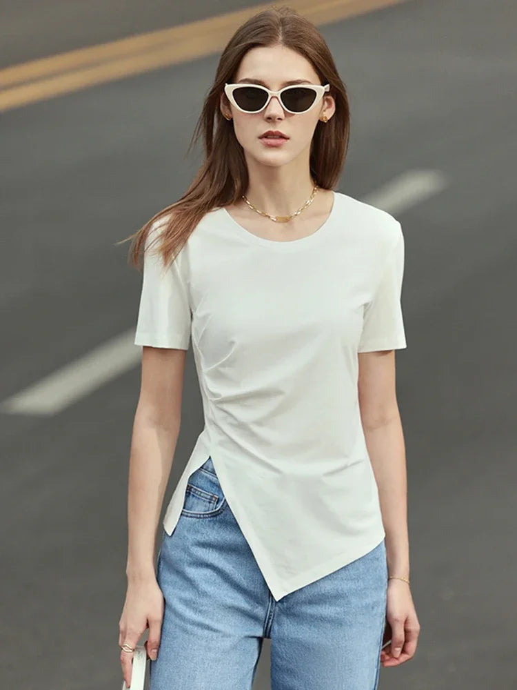 Damen T-Shirt mit asymmetrischem Design und kurzen Ärmeln für den Sommer