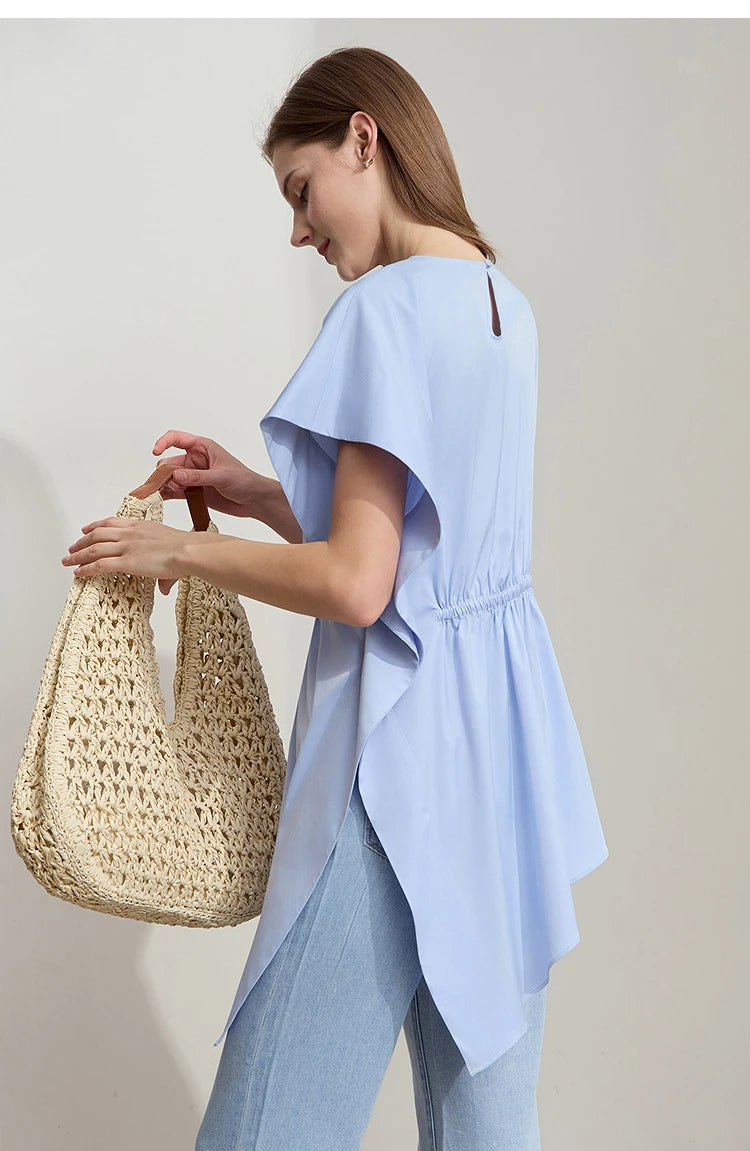 Damen T-Shirt mit rundem Hals und asymmetrischem Design für den Sommer
