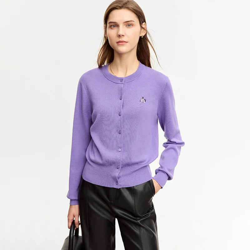 Damen-Rundhals-Strickjacke Wolle-Seide Perlenstickerei Knöpfe Herbst-Winter