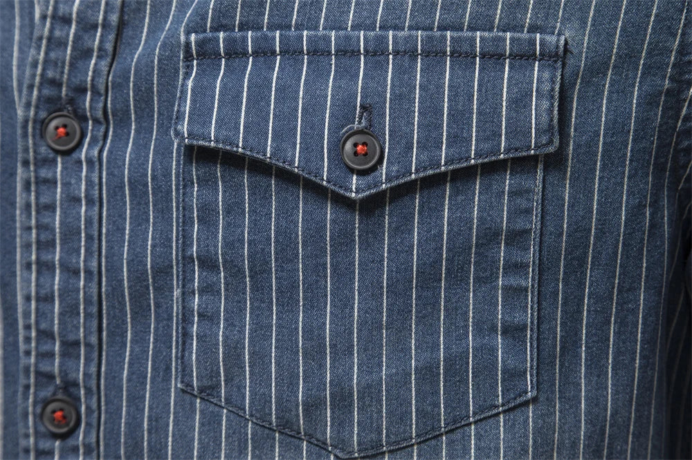 Herren Denim Shirts aus Baumwolle mit Streifen und langem Arm