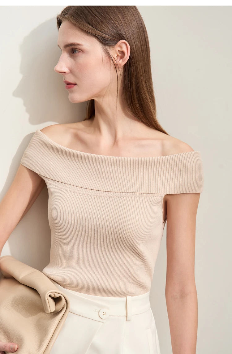 Damen Strickpullover im minimalistischen Stil mit schickem Slash Neck Design