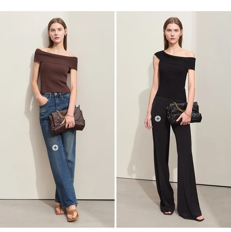 Damen Strickpullover im minimalistischen Stil mit schickem Slash Neck Design