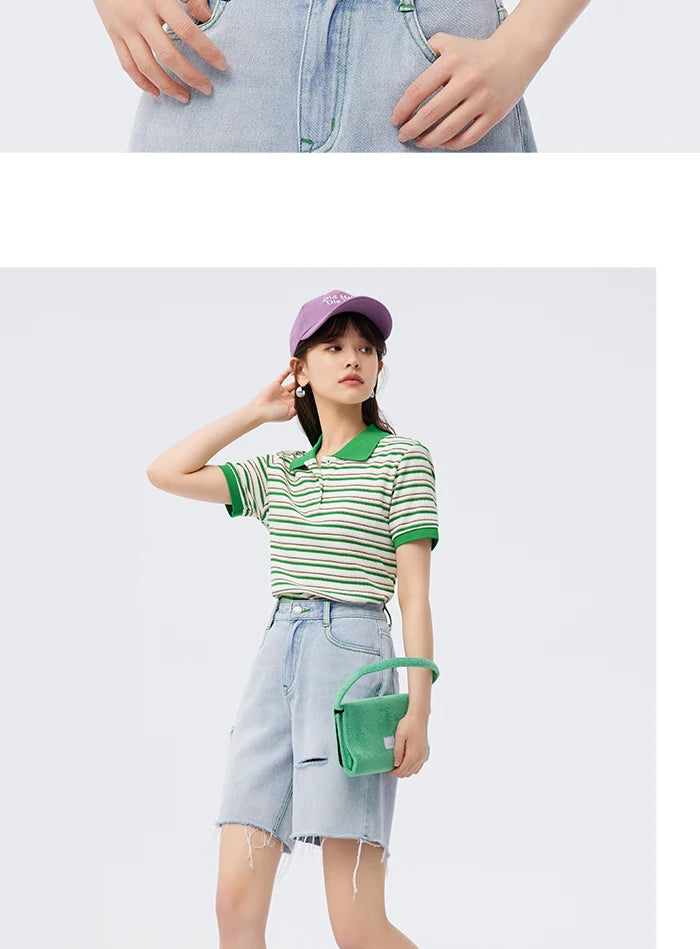 Semir Polo Shirt Frauen eng Sommer neue weiche Waffel gestreiftes Hemd T-Shirt