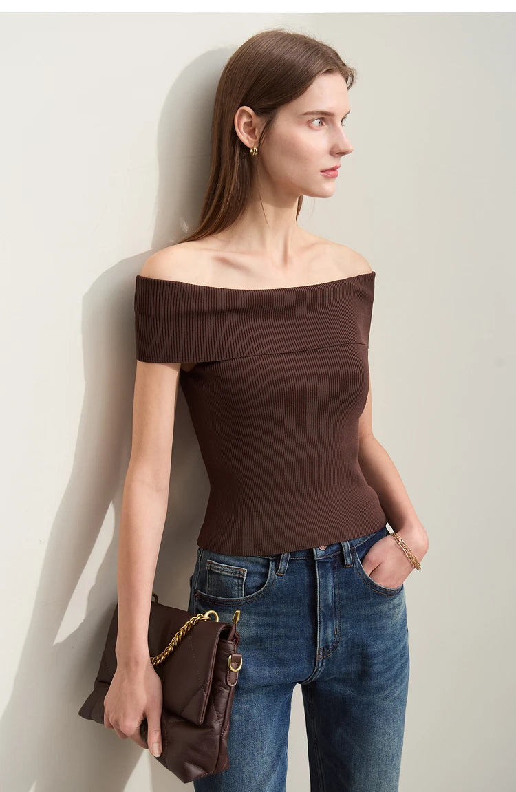 Damen Strickpullover im minimalistischen Stil mit schickem Slash Neck Design