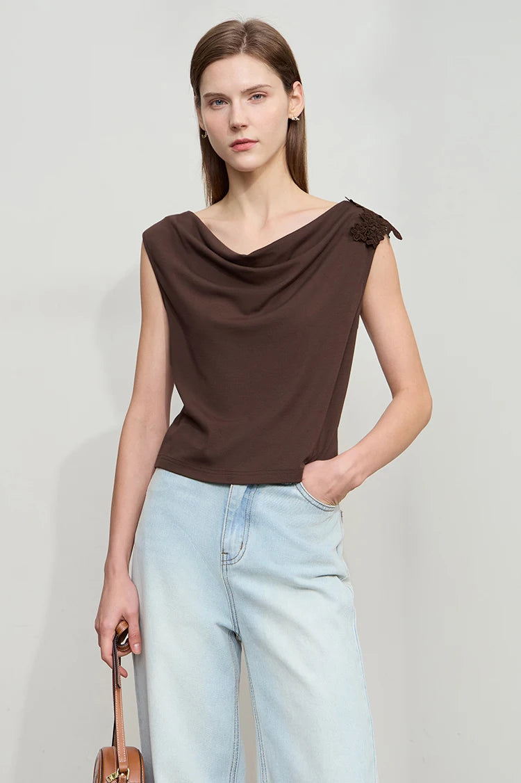 Damen Casual-T-Shirt im minimalistischen Stil mit Swing-Kragen und ärmellos