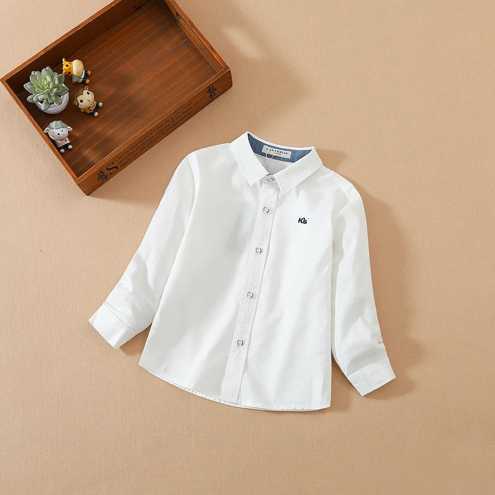 Kinder Jungen Langarm Weiß T-Shirt Frühling Herbst Turndown Kragen Hemd Kinder Schuluniform Baumwolle Kleidung