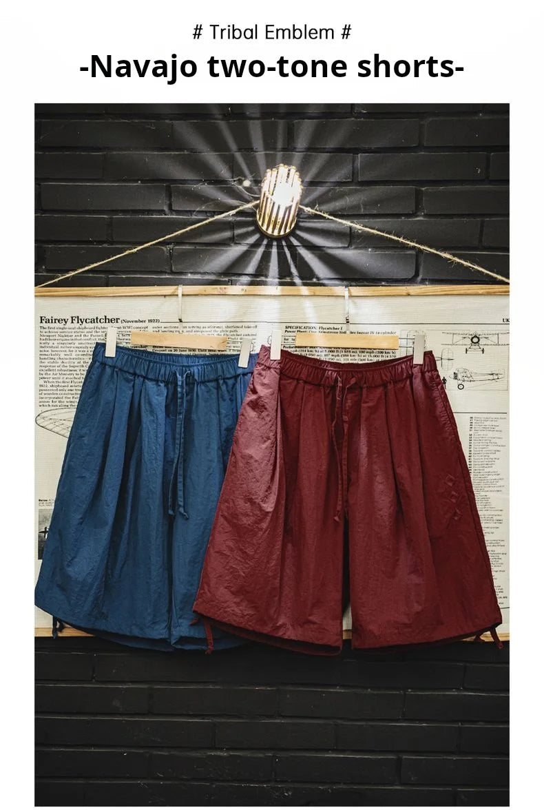 Herren Cargo-Shorts mit besticktem Navajo-Muster und elastischen Taillentaschen