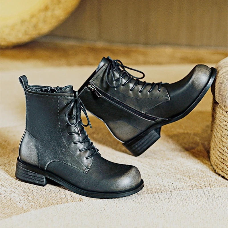 Damen Stiefeletten im Retro-Stil mit rutschfester Sohle und niedrigem Absatz