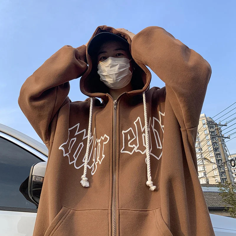 Herren Hoodie mit Gothic Letter Foam Print und Reißverschluss für Streetwear
