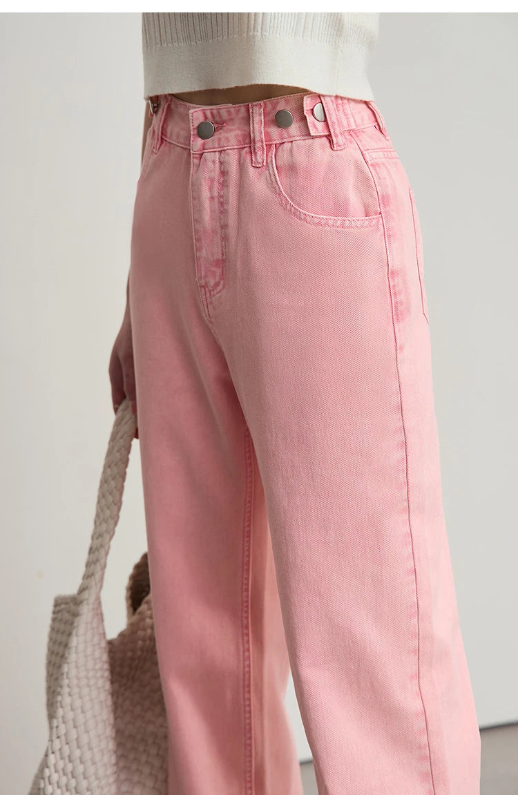 Damenjeans im minimalistischen Retro-Stil mit geradem Bein aus Baumwolle