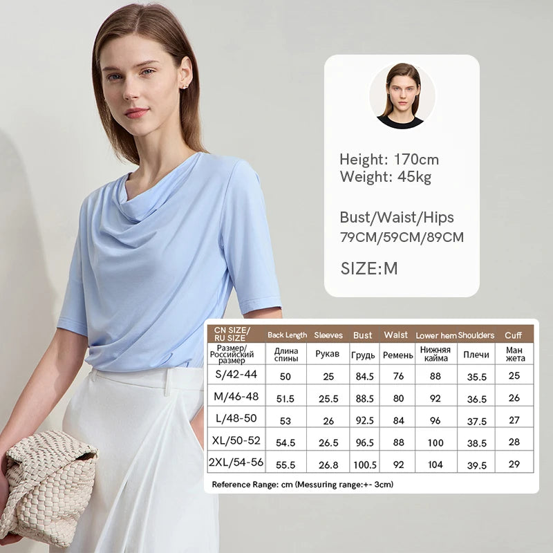 Damen T-Shirt mit drapierter Kragen- und besticktem Design aus modalem Strick