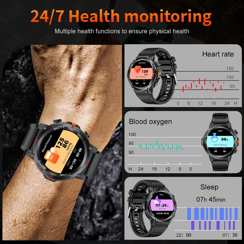 LIGE 2025 Neue Outdoor Smartwatch LED Taschenlampe Männer IP68 Wasserdichte Bluetooth Anruf Sport Fitness Track Smart Uhr Für Xiaomi