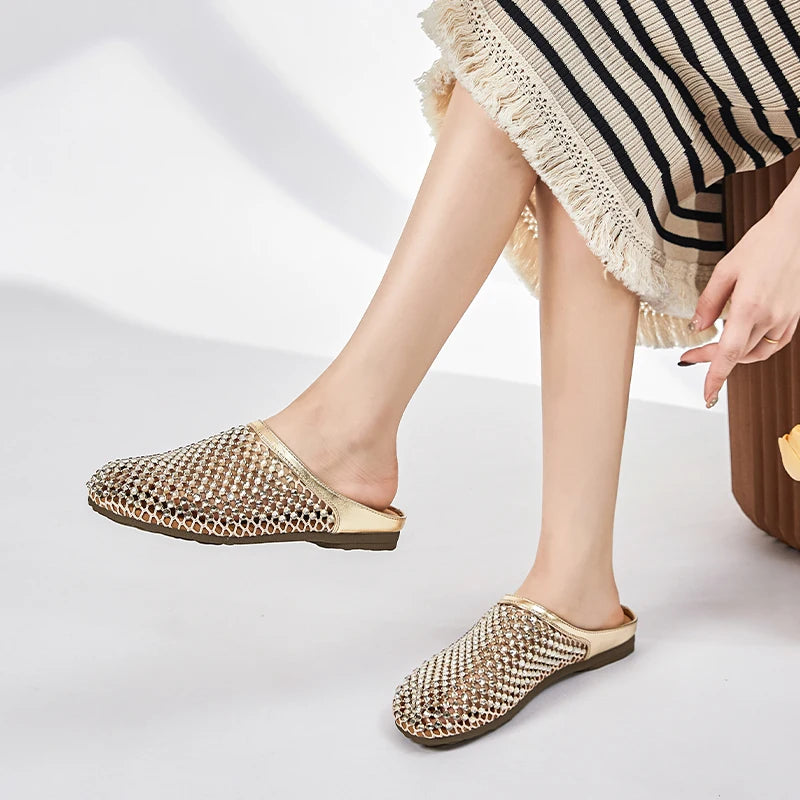 AIYUQI Frauen Geschlossene Zehen Hausschuhe 2025, Anti-slip Diamant Mesh Hausschuhe Für Frauen Große Größe Sommer Weibliche Schuhe