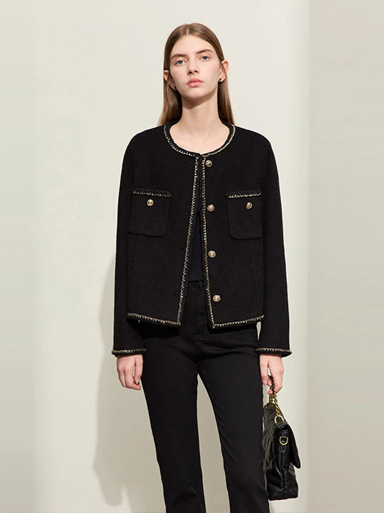 Damen Wollmantel im minimalistischen Stil mit Taschen und Knopfdekoration
