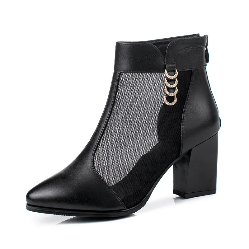 Damen Mesh Stiefel Strass High Heels Hochzeit