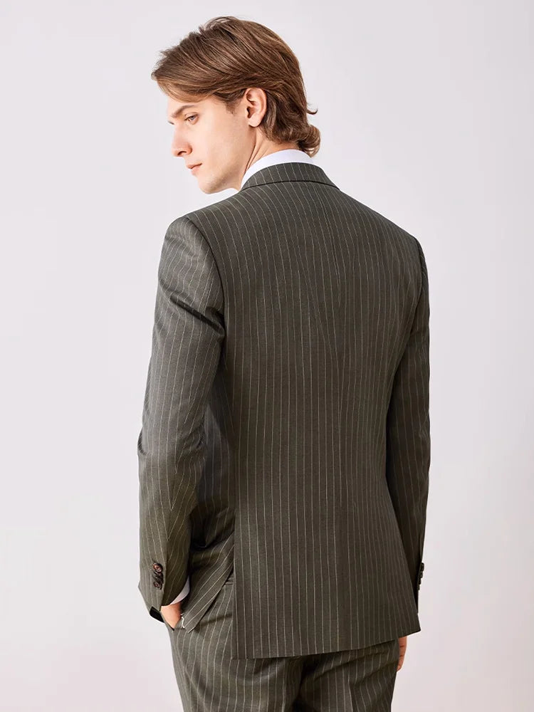 Herren Anzugset: Grüner Nadelstreifen, Slim Fit, Doppelreiher – Eleganz für Hochzeit & Business