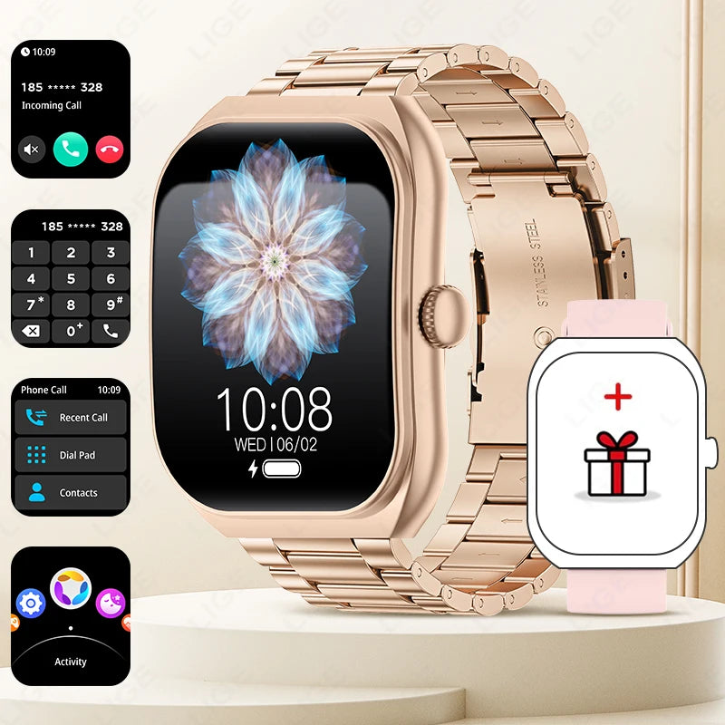 LIGE 2,01'' 3D Gebogene Bildschirm Frauen Smart Uhr Antwort Anruf Schlaf Überwachung Sport Schrittzähler Wasserdichte Intelligente Uhr Damen geschenk