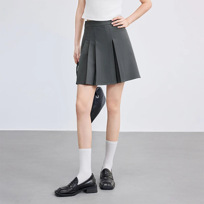 Damen Mini Rock im A-Linie Stil mit asymmetrischem Plissee und hoher Taille