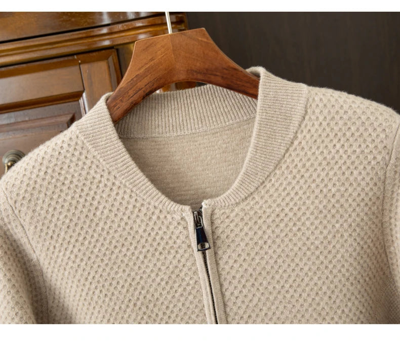 Herren-Strickjacke mit Baseball-Kragen, 100 % reine Wolle, Herren 2024, Herbst und Winter, verdickter lässiger Strickpullover, Jacke, Outdoor-Blazer