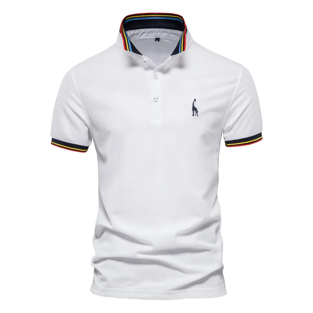 Herren Polo Shirt aus Baumwolle mit fester Hirsch-Stickerei und Kurzarm