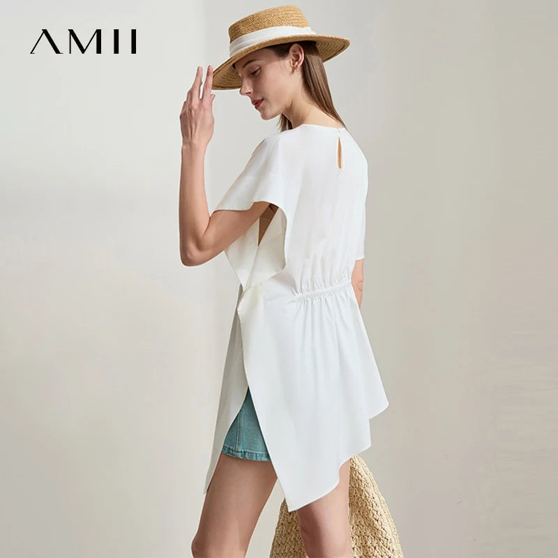 Damen T-Shirt mit rundem Hals und asymmetrischem Design für den Sommer
