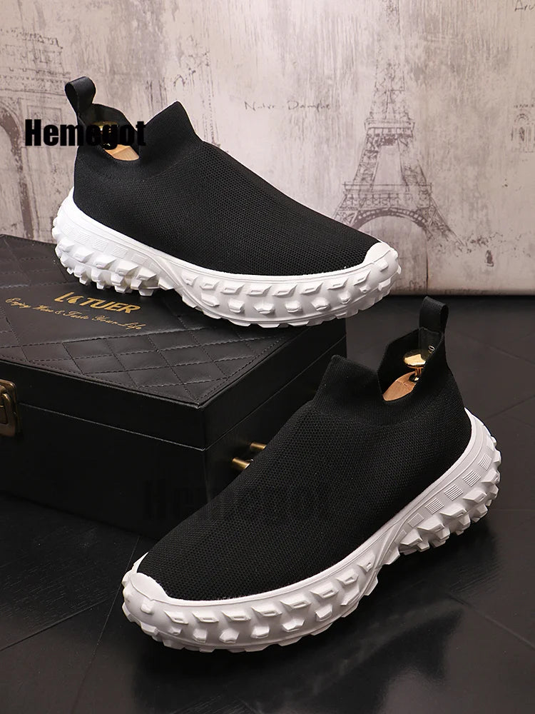 Tire Sole Sneakers Men's Breathable Mesh Casual Shoes Thick Soled Sports Shoes Thick-Soled Lightweight Increased Males Shoes