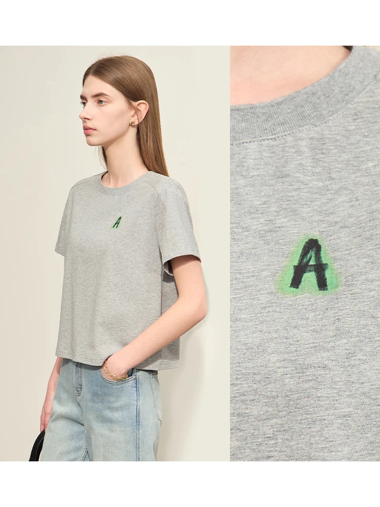 Damen T-Shirts im minimalistischen Stil mit lässigem O-Ausschnitt und Druck