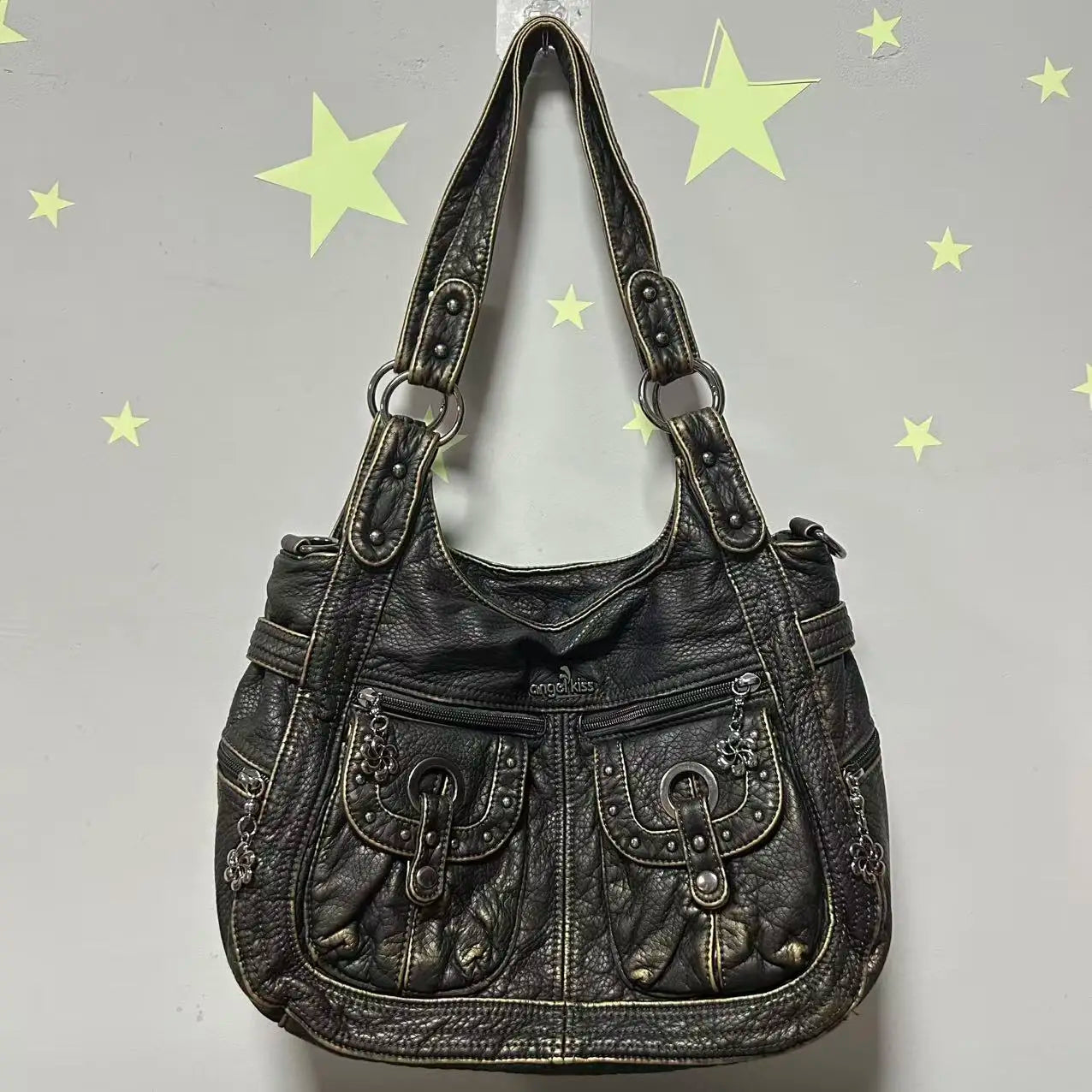 Damen-Schultertasche aus PU Bronze Retro-Stil mit Topgriff und Smartphonefach große Kapazität