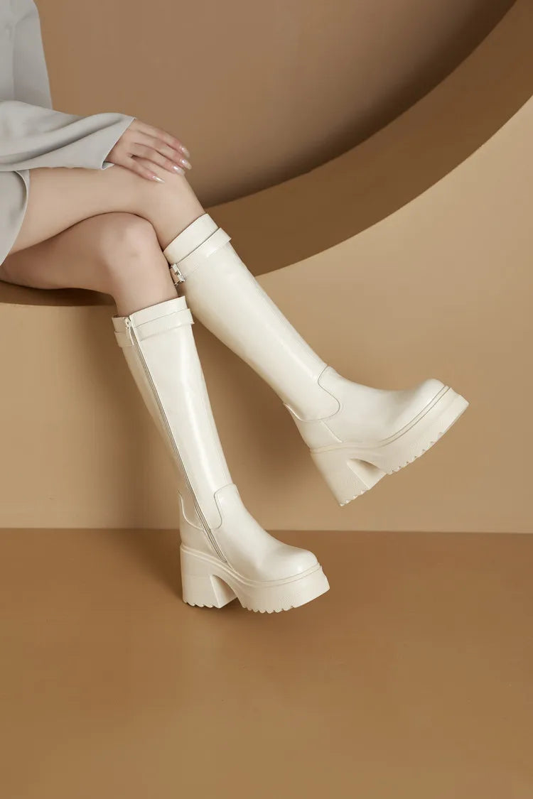 Damen Lange Stiefel im modischen Stil mit 10 cm hoher Plattform