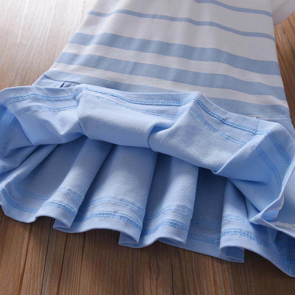 Modisches Polokleid für Mädchen mit Streifen, für Kinder, elegante Puffärmel, Kleidung für Babys, Sommerkleider