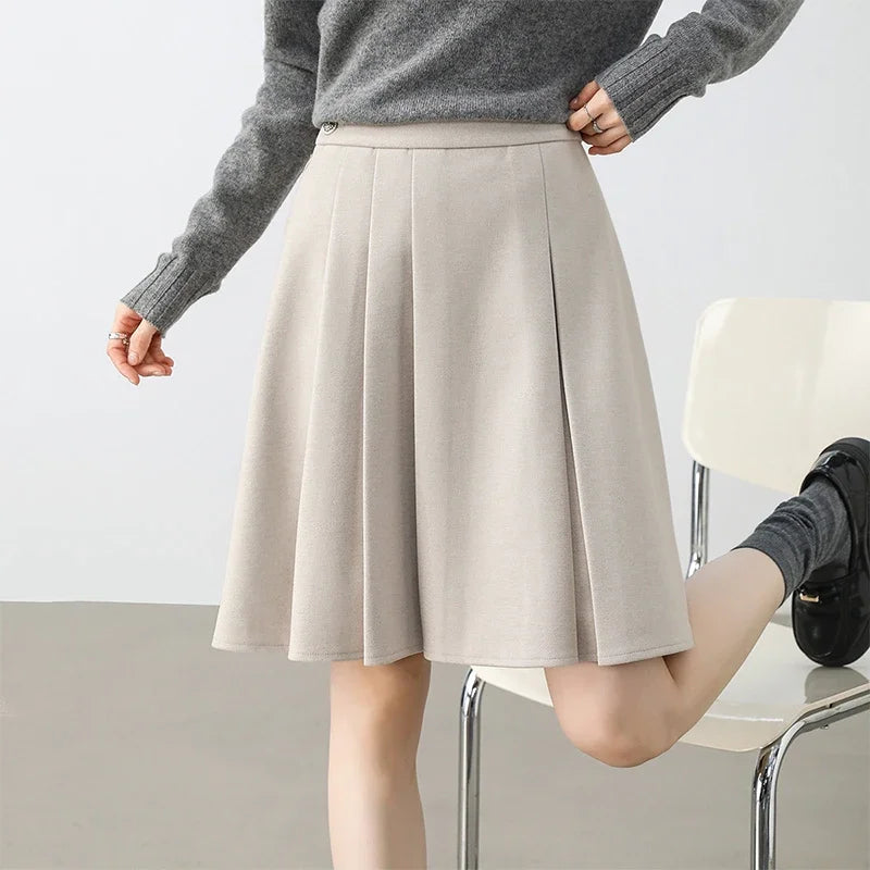 Damen Winter-Plissee-Miniröcke in A-Linie mit eleganter hoher Taille