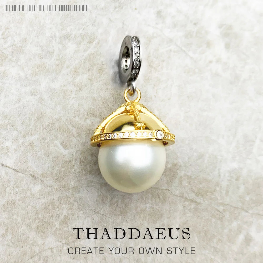 Damen-Charm-Anhänger Planet galaktisch golden Vintage aus Sterlingsilber