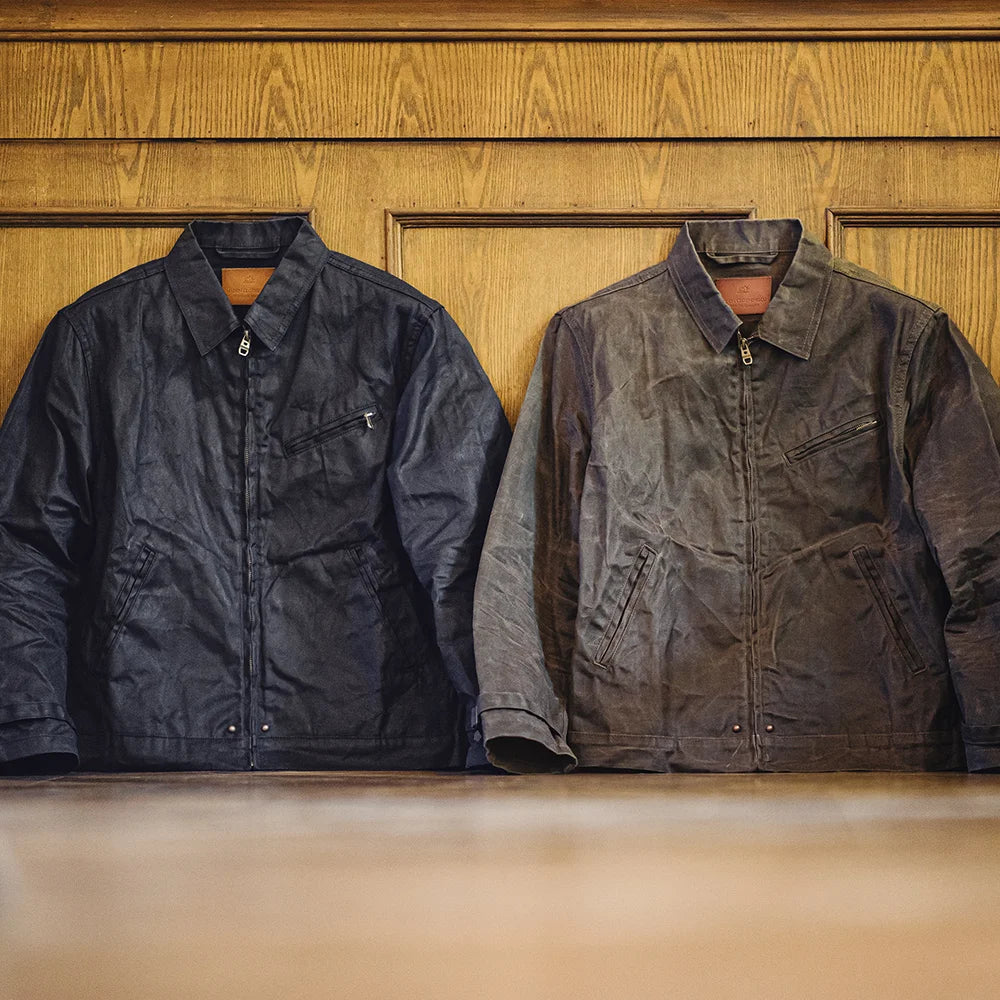 Herren Jacke Vintage IV Oil Waxed Canvas Revers Reißverschluss Taschen