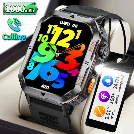 LIGE 2025 Neue Männer Smart Uhr 1000 mAh Batterie Outdoor Taschenlampe Fitness 100 + Sport 3ATM Wasserdicht BT Anruf 2,01 "Smartwatch