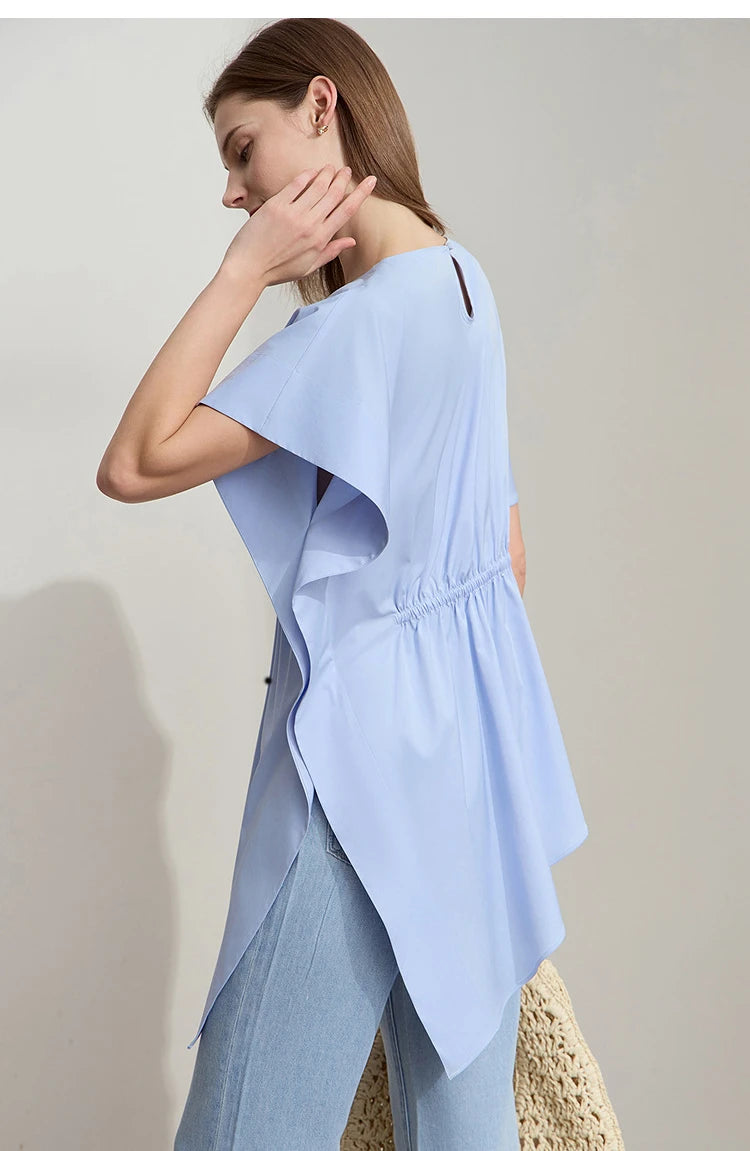 Damen T-Shirt mit rundem Hals und asymmetrischem Design für den Sommer