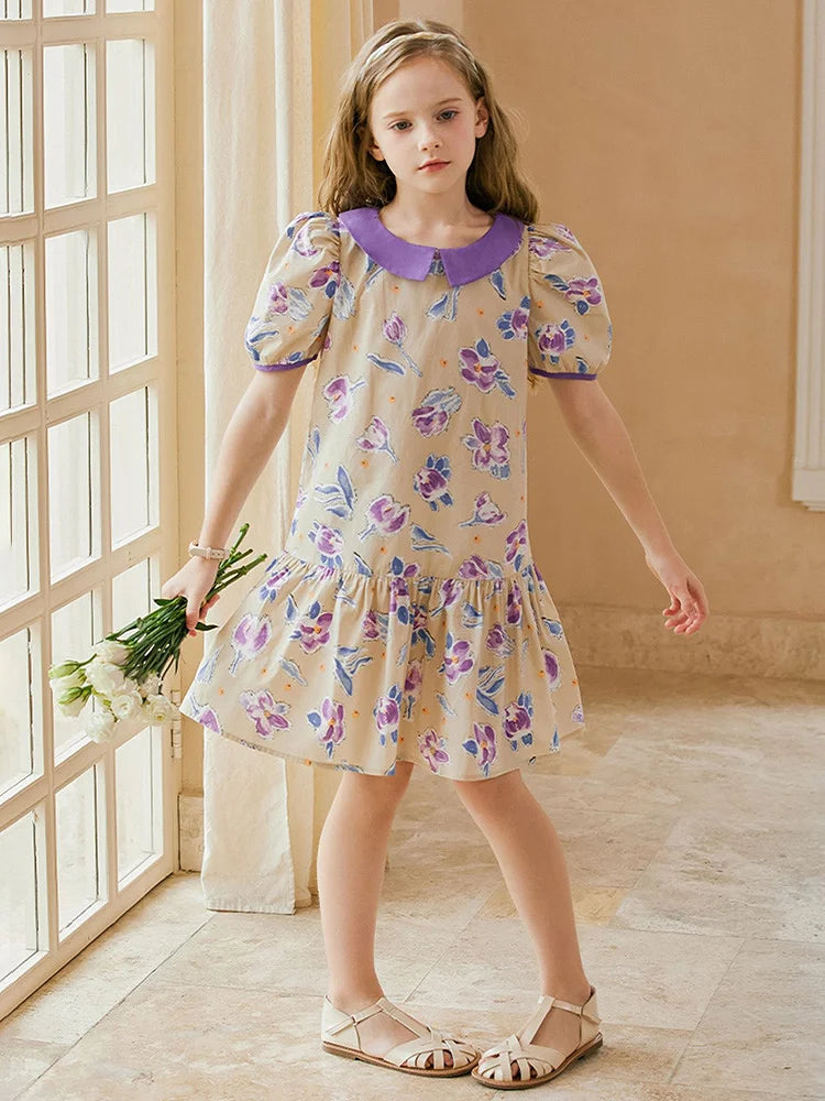 Ärmelloses Sommerkleid aus 100% Baumwolle mit kleinem Blumenmuster für Mädchen – ideal für Strand und Party, Größen 3-14 Jahre