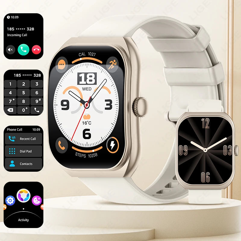 LIGE Neue 2,01'' 3D Gebogene Bildschirm Smart Uhr Bluetooth Anruf Blut Sauerstoff Herzfrequenz Sport Fitness Armband Wasserdichte Smartwatch