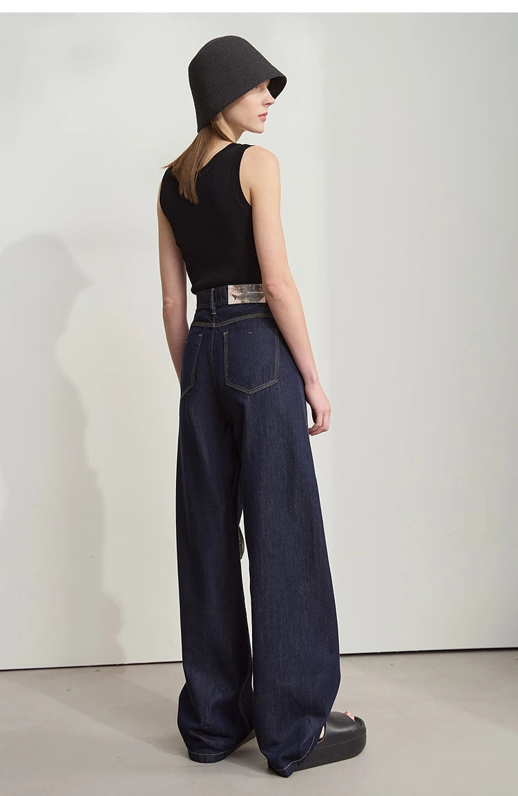 Damen Jeans aus Lyocell-Baumwolle mit weiten Beinen im Retro-Look