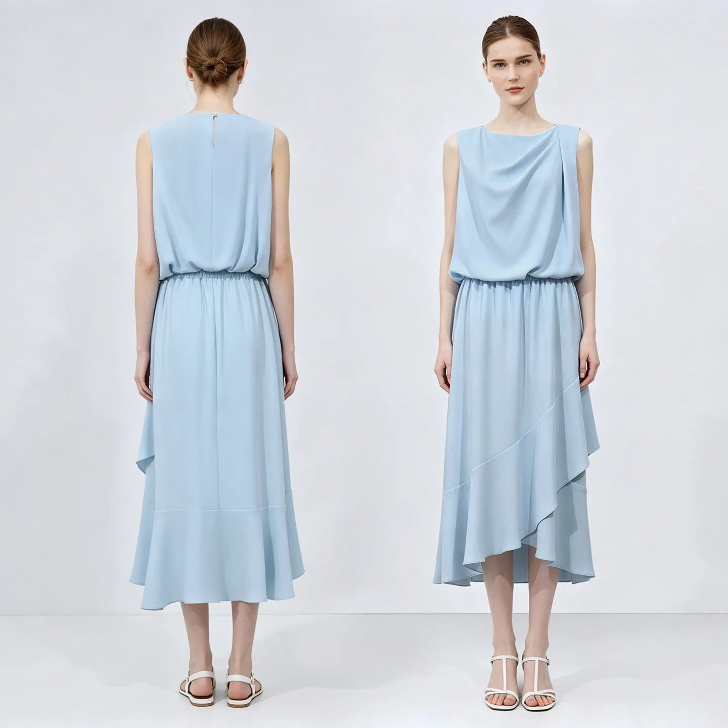 Ärmellos Elegantes Damenkleid Mit Rüschen Für Büro