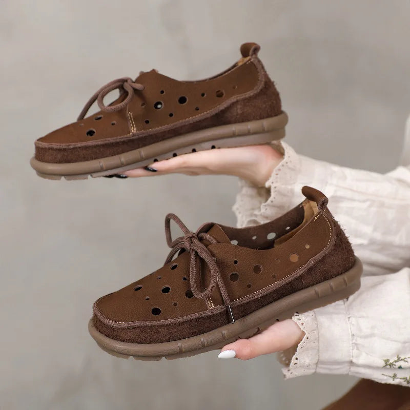 AIYUQI 2025, neue flache Damensandalen, rutschfeste Schnür-Loafer mit weichen Sohlen für Damen, Sommer-Strandschuhe mit großem Loch für Damen