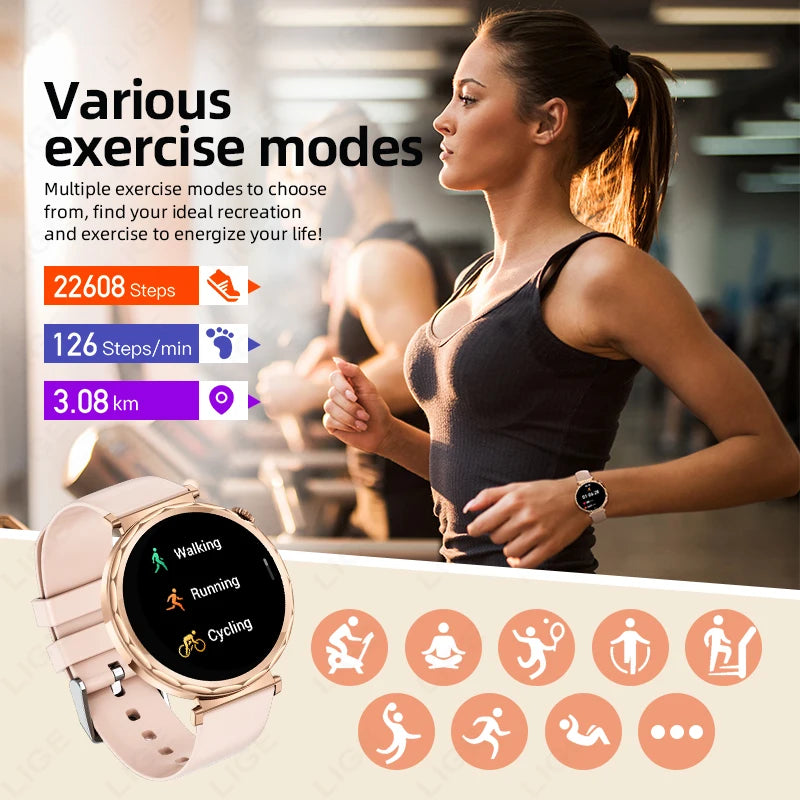 LIGE 2025, Smartwatch für Damen, voller Touchscreen, Sport-Fitness-Uhr, IP68, wasserdicht, Bluetooth, für Android iOS, Smartwatch für Damen