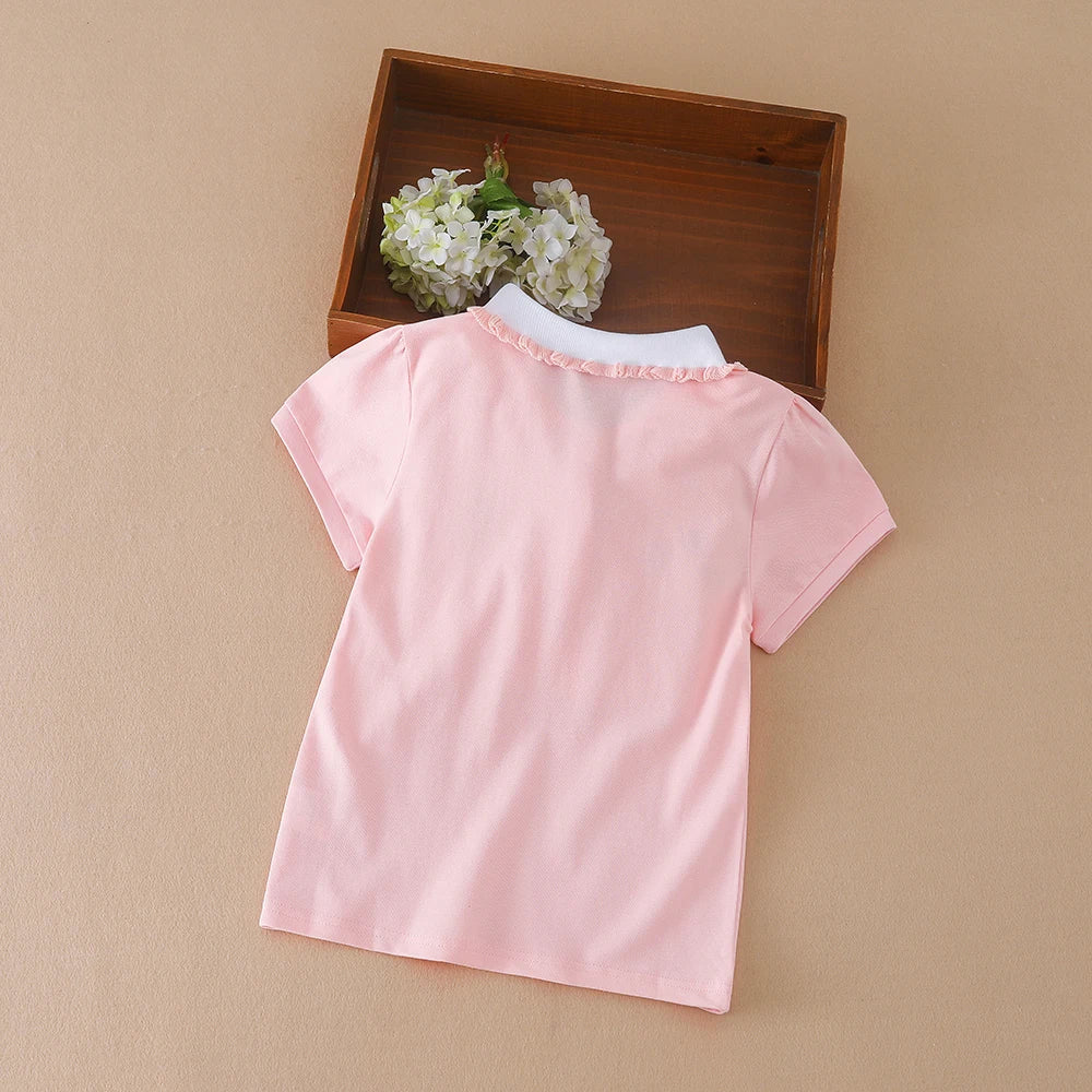 3-12 alter Mädchen Polo Sommer Kinder Kurzarm T-shirts 2024 Neue Kinder Drehen Unten Kragen Kleidung Baby Baumwolle tops