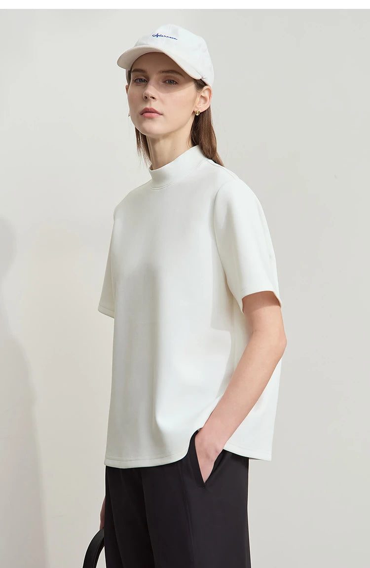 Damen Casual T-Shirt mit Gedrucktem Rollkragen und Kurzarm für den Sommer